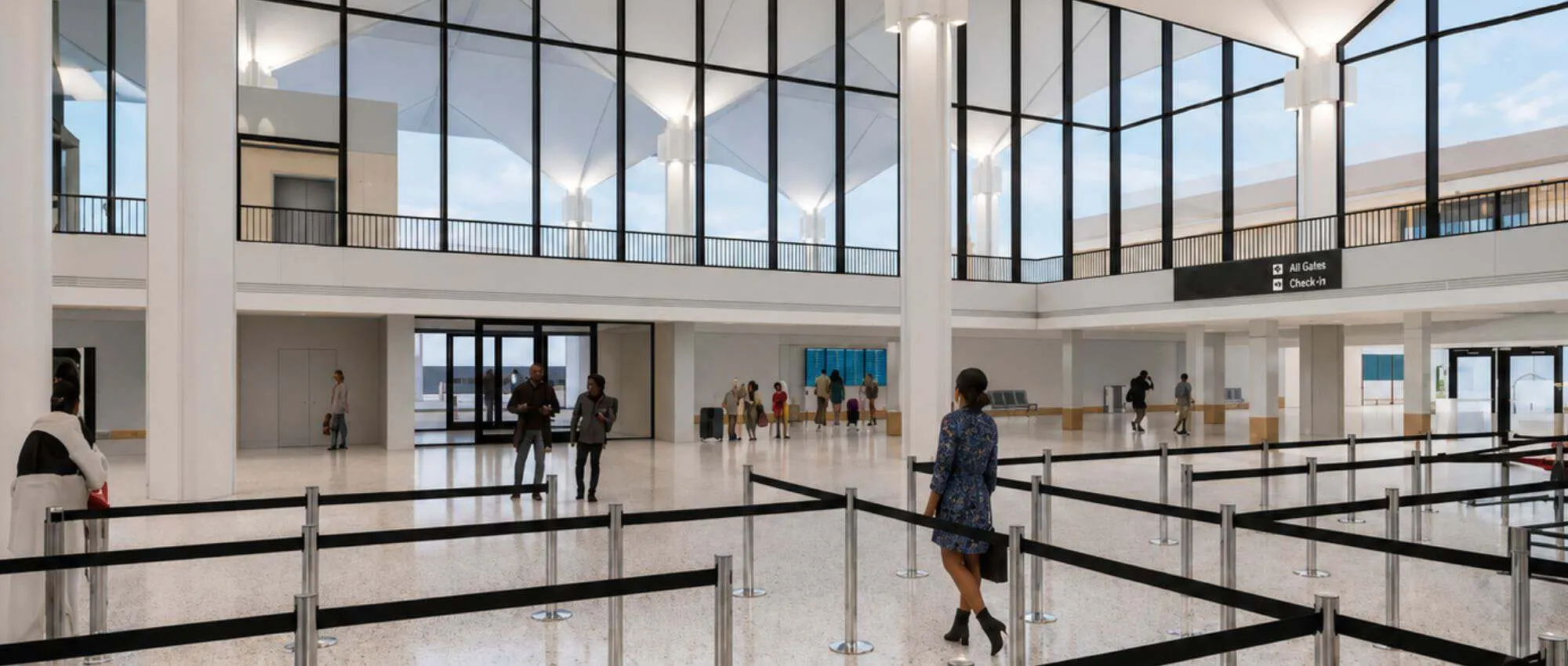 Rendering of the security checkpoint beneath clerestory windows