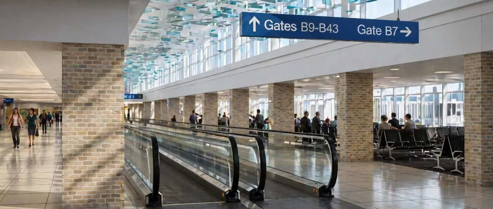 Rendering of moving walkways toward the B gates