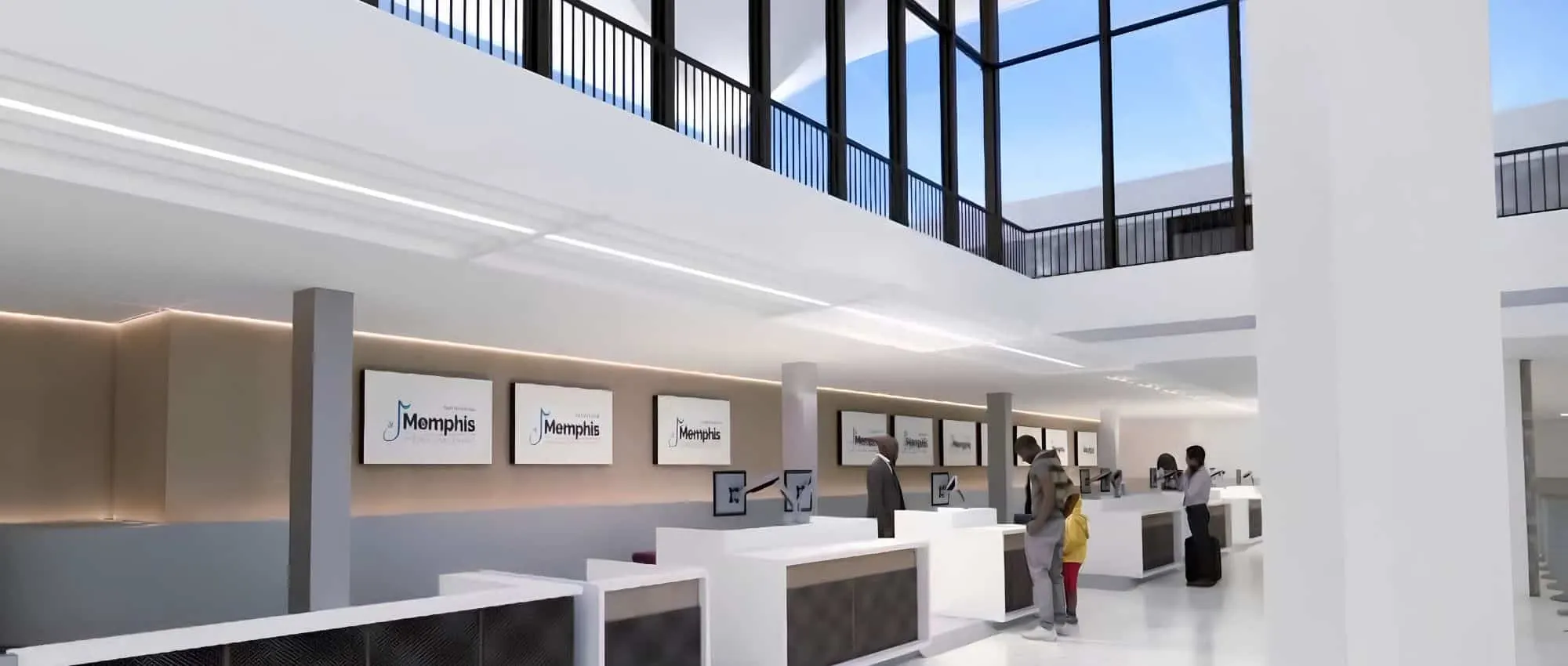 Rendering of the airline ticket counters