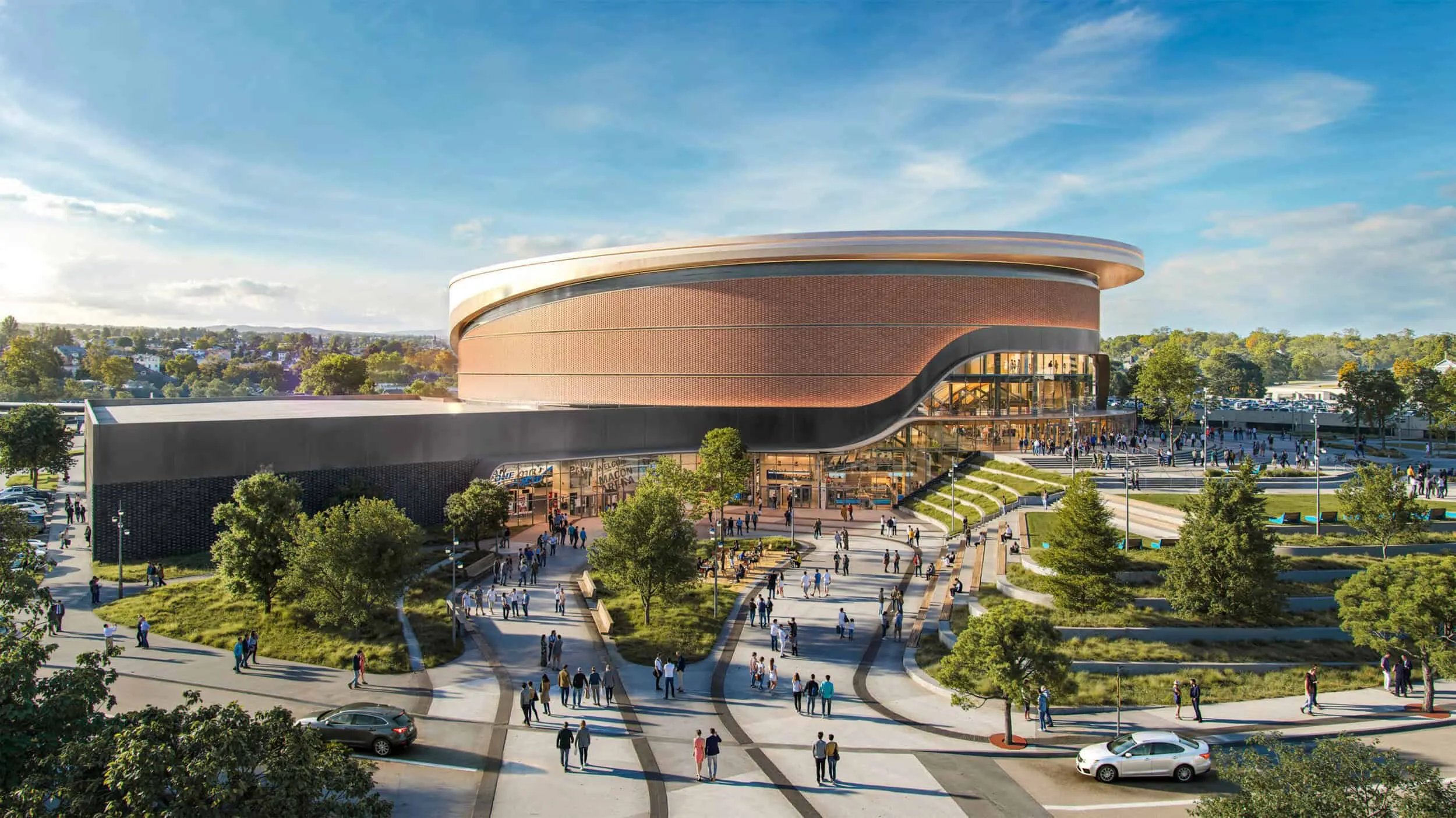 New Macon Arena, a rendering of the arena and its plaza from the street