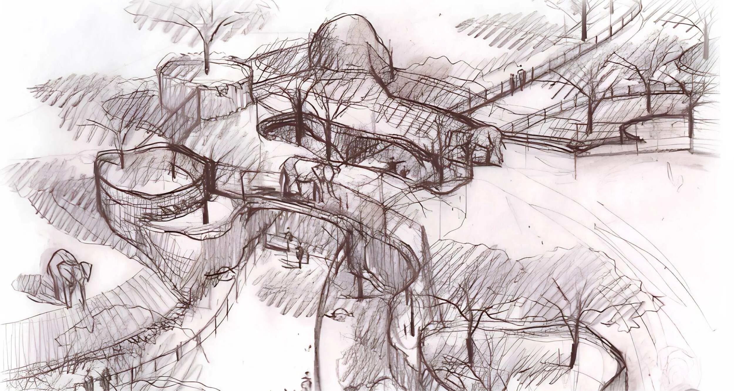 Concept sketch of the exhibit's raised walkways from above