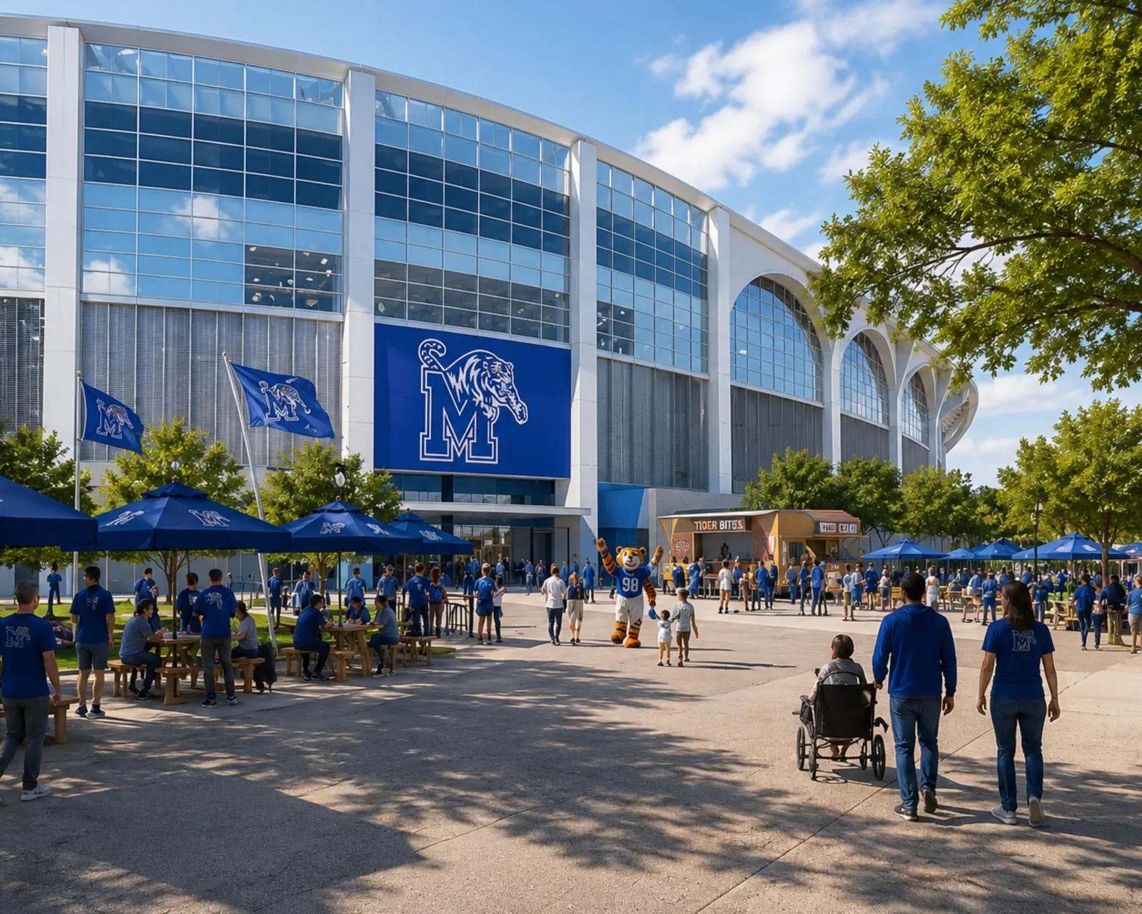 Rendering of fans gathering outside the renovated stadium