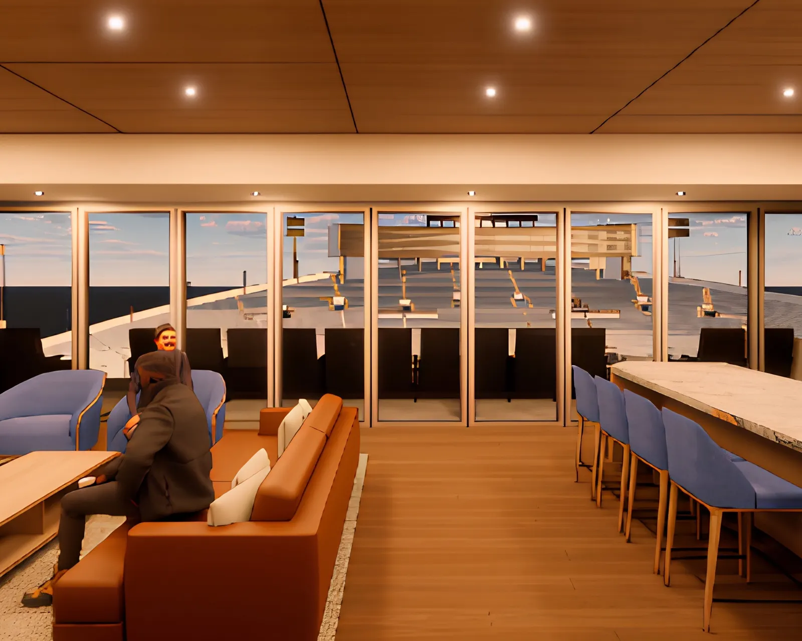 Rendering of a premium suite looking onto the field