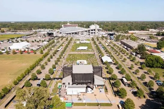 Aerial view of the lane filled with tailgate tents